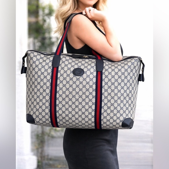 Gucci Handbags - Gucci authentic XL tote bag travel bag weekender grey navy monogram canvas